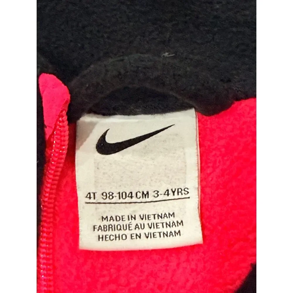 Nike Toddler Girl 4T Full Zip Fleece Jacket Black Hot Pink Hooded